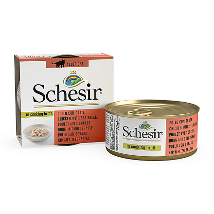 Schesir Kattenvoer Kip/Zeebrasem Bouillon 70 gr